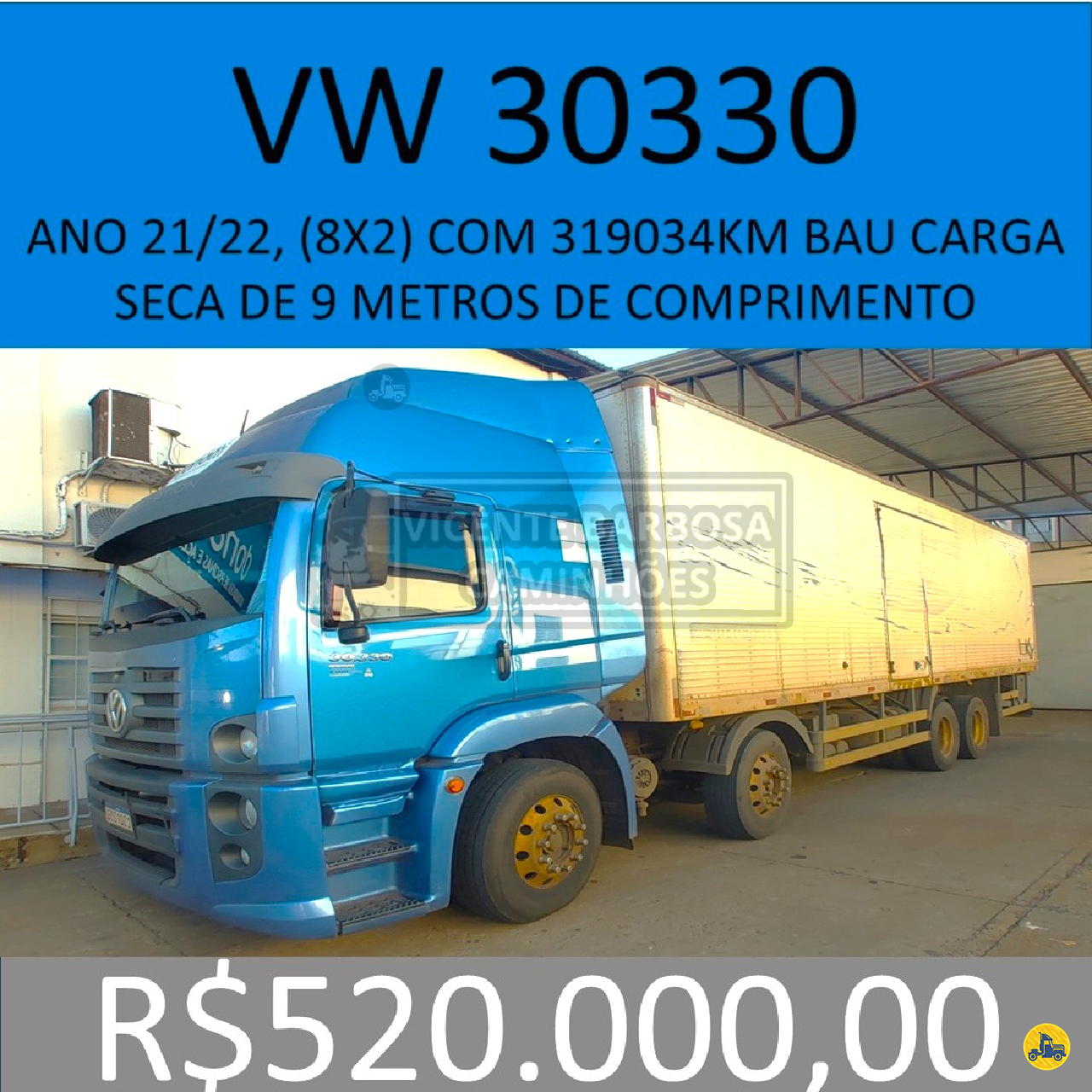 CAMINHAO VOLKSWAGEN VW 30330 Baú Furgão BiTruck 8x2 Vicente Barbosa Caminhões MARIALVA PARANÁ PR